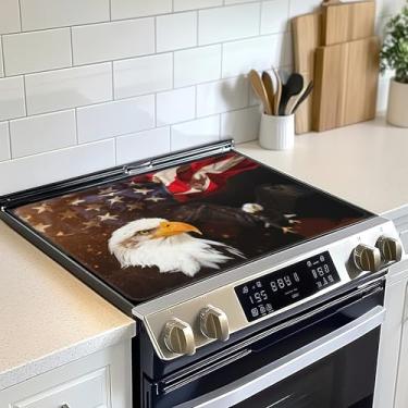 Imagem de Protetor de tampa superior de fogão elétrico, bandeira americana com tapete de fogão de vidro águia, tapete de fogão de indução de forno resistente ao calor para tapetes de bancada de cerâmica, tapete