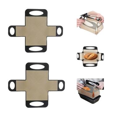 Imagem de Pacote com 2 forros de silicone reutilizáveis, estilingue de silicone para pão, forro de bandeja de cozimento para assar pão de 22 x 12 cm - design de alça para fácil acesso, limpeza simples