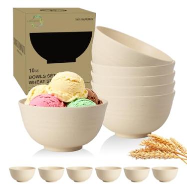 Imagem de Perlapoc Conjunto de 6 mini tigelas de palha de trigo, tigelas de sobremesa inquebráveis de 293 ml para iogurte, aperitivos, sorvete, tigelas de plástico, seguras para micro-ondas e lava-louças, bege