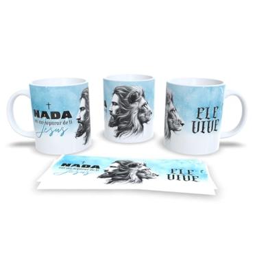 Imagem de Caneca Religiosa com Mensagem de Fé, Porcelana Branca, Arte Dupla Face com Ilustração Cristã e Flores, Presente Inspirador (18068)