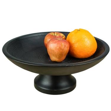 Imagem de HOMORA Tigela de frutas de madeira ou tigela de pedestal decorativa para decoração de mesa, para balcão de cozinha, base destacável, tigelas grandes de 30 cm, madeira de manga (preta)