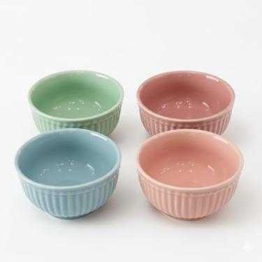 Imagem de Kit 4 Bowl Grande Cumbucas Potes Potinho de Cerâmica Coloridos 450ml 13cm Conjunto Tigelas Resistentes para Sobremesa, Cereal, Sopa, Salada e Petiscos Sorvete Infantil Adulto Criança