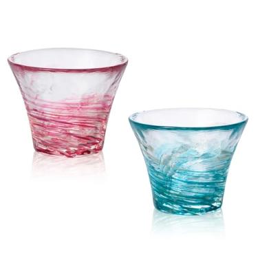 Imagem de Copos de saquê artesanais japoneses – Copos artesanais requintados para saquê frio e shochu, utensílios de bebida elegantes para qualquer ocasião, feitos no Japão (flor de cerejeira e camélia, copo de