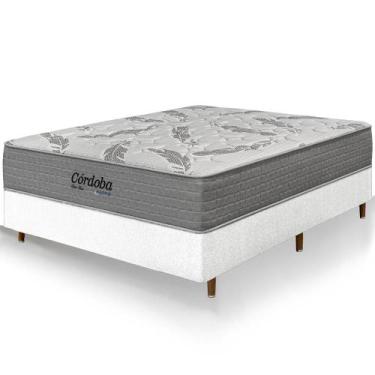 Imagem de Cama Box Casal Branca Colchão Córdoba Molas Ensacadas Duo Face 138x188