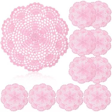 Imagem de Gandeer Porta-copos de crochê fofos de 20 cm, porta-copos de flores de crochê feitos à mão em algodão, jogo americano de renda redonda com padrões florais, conjunto de pano para decoração de festa de