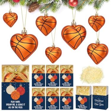 Imagem de Jenaai 12 conjuntos de enfeites de basquete de Natal de 6 cm para pendurar em árvore de Natal com caixa de cores, mini presentes de basquete inspiradores para decoração de Natal, lembrancinhas de