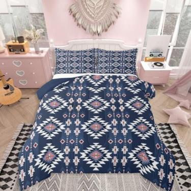 Imagem de jejeloiu Conjunto de edredom boêmio de tamanho casal, asteca, boêmio, para quarto de crianças, meninos, meninas, decoração geométrica, microfibra ultramacia e respirável