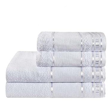 Imagem de Jogo de Toalhas de Banho e Rosto, 4 Peças, 100% Algodão, 290g/m², 2 Toalhas de Banho 125x65cm e 2 Toalhas de Rosto 65x45cm, Hipoalergênico (Branco)