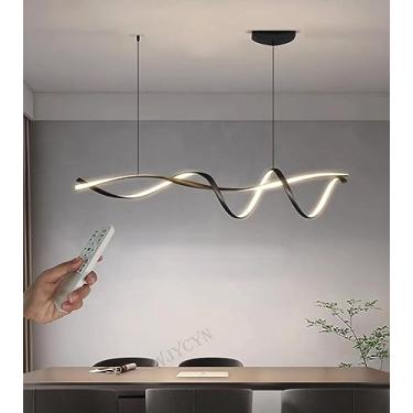 Imagem de Luminária pendente de LED para mesa de jantar, com design espiral preto e intensidade regulável, 116 cm de comprimento, com controle remoto. Ideal para sala de jantar, sala de estar, cozinha