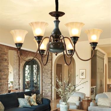 Imagem de Lustre de luxo europeu para sala de estar, estilo retrô americano, em cerâmica, para restaurante, quarto, escritório, hotel, casa de campo ou café, com luminária pendente de LED (U 6 lâmpada
