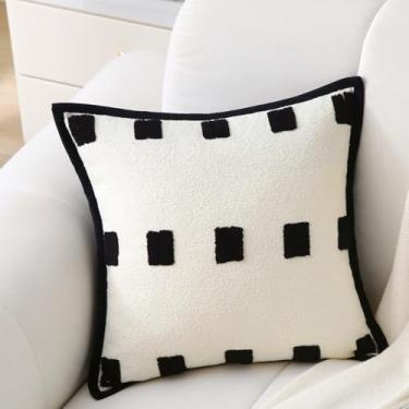 Imagem de WHATWEARS Almofadas decorativas Boho com inserções, 45,72 cm x 45,72 cm Almofada de chenille moderna com tufos macios, almofadas pretas com linhas iguais para casa, pátio, sofá, quarto, sala de estar
