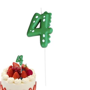 Imagem de Velas numéricas fofas - Vela numé colorida feita à mão - Vela de decoração de festa de dinossauro para aniversário de 0 a 9 crianças, topper de bolo com tema Dino Hoghaki