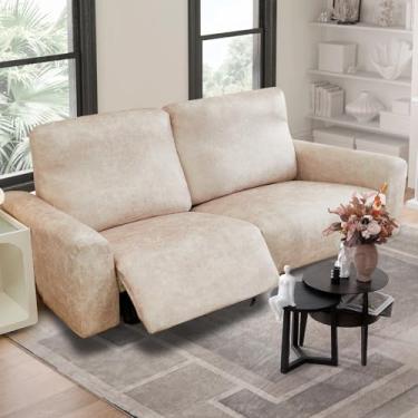 Imagem de vctops Capa de sofá reclinável de couro vintage, 6 peças, resistente à água, capa de sofá reclinável, macia, antiderrapante, protetor de móveis para cães e gatos (bege, 2 lugares)