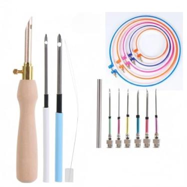 Imagem de KIT DE AGULHAS PARA BORDADO CABO DE MADEIRA ARTESANAL ACESSORIO DE COSTURA(1 KIT BASTIDOR + 1 KIT AGULHAS)