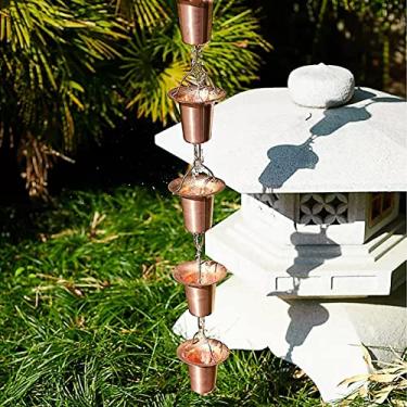 Imagem de WEBSID Calhas de desvio, corrente de chuva de cobre para coletor de chuva/copos coletores de chuva, substitua a calha e desvie a água dos beirais e sinos decorativos, correntes de chuva para o