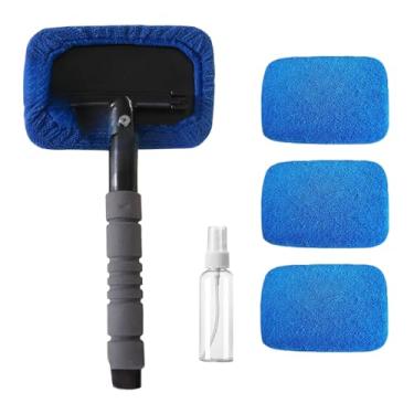 Imagem de Ferramenta de limpeza de para-brisas, escova de toalha de microfibra com alça extensível | Suprimentos de limpeza rotativos leves para espelhos de telas de TV domésticas de caminhão Sedan