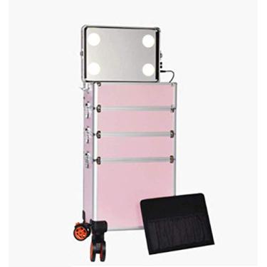Imagem de P9IDEDFH Carrinho de maquiagem 4 em 1 com rodinhas para viagem cosméticos removíveis com luz LED 10 níveis de escurecimento caixa de artista profissional, 36 x 25 x 64 cm (preto 36 x 25 x 74 cm)