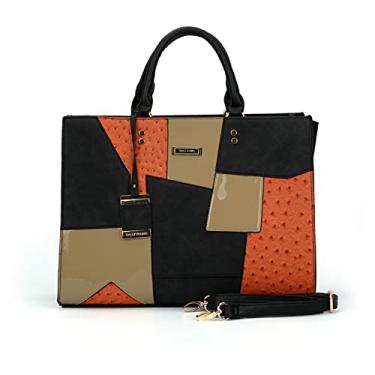 Imagem de SO Bolsa feminina moderna bolsa de ombro grande com alça superior feminina couro PU, Laranja, Large