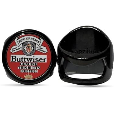 Imagem de DeCAPitator | Tampa de garrafa e abridor de abas de lata | Aço inoxidável preto | Buttwiser | Anel Champion | Abridor de anel | Presente de cerveja perfeito para homens ou mulheres