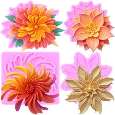 Imagem de MIYAHOUSE Flores barrocas fondant moldes de silicone para decoração de bolos, topo de cupcake, pasta de goma de chocolate, argila de polímero, conjunto de 4