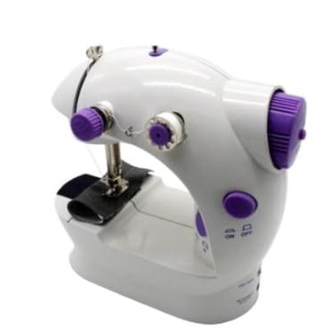 Imagem de Mini Máquina Costura Portátil Elétrica Pilha Pedal Bivolt 110V 220V