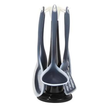 Imagem de Kit 7 Peças Utensílios de Cozinha em Silicone com Base de Ganchos, Antiaderente, Resistente ao Calor, Inclui Espátulas, Colheres, Concha e Escumadeira