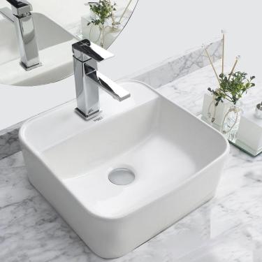 Imagem de Kit Cuba Pia Louça Cerâmica Banheiro C/ Torn Mono e Válv S04