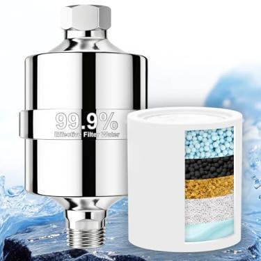 Imagem de Keycozy Filtro de chuveiro de metal de aromaterapia com vitamina C, aço inoxidável 304 com aroma claro de brisa do mar, limpa água macia, remove 99% de cloro, melhora a pele do cabelo das unhas, fácil