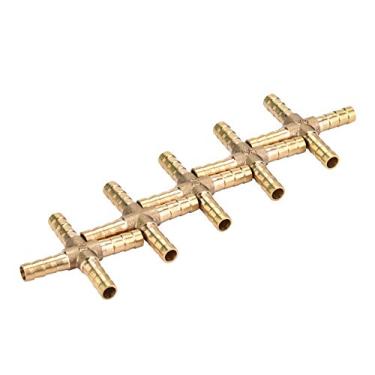 Imagem de Conector farpado para junção de mangueira, cruz de bronze de 4 vias, conexão de tubulação de combustível para ar, água, óleo e gás, 6mm 8mm 10mm 12mm 5 peças (6mm)