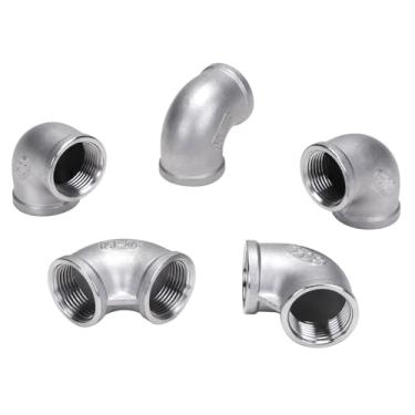 Imagem de DERPIPE Cotovelo de aço inoxidável de 90 graus - NPT fêmea rosqueado SUS304 adaptador de encaixe de tubulação fundido (pacote com 5)