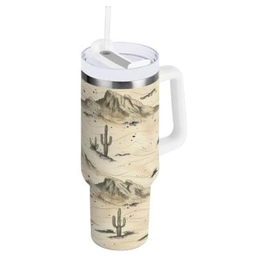 Imagem de xigua Copo vintage Western Cowboy de 850 g com tampa e canudo, aço inoxidável de vácuo duplo isolado garrafa de água esportiva suporte para copo de café de viagem à prova de vazamento para bebida