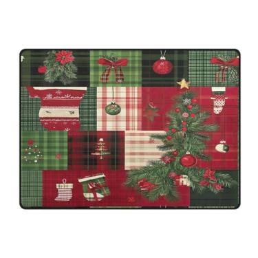 Imagem de Blueangle Tapetes de Natal laváveis de 10 x 13 cm para sala de estar - Tapete ultramacio antiderrapante resistente a manchas com estampa de patchwork de Natal para quarto e escritório (494)