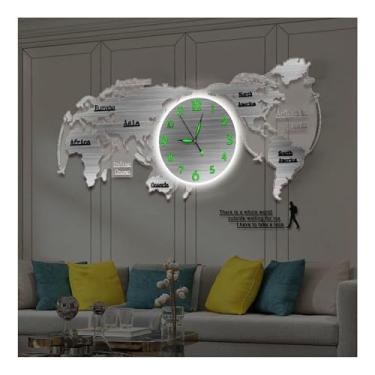 Imagem de HGTRH Relógio de parede acrílico, relógio de parede com mapa do mundo 3D, movimento silencioso, arte grande, decorativo, relógio de parede para sala de estar, quarto, escritório D 78 x 36,5 cm