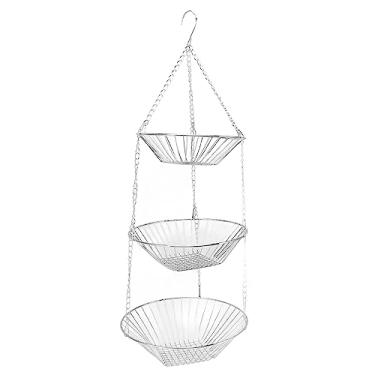 Imagem de YOUTHINK Cesta de Frutas Suspensa de 3 Camadas, Cesta de Armazenamento de Cozinha Com Fio de Ferro para Frutas e Vegetais, Perfeita para Uso Interno e Externo