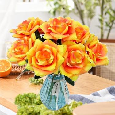 Imagem de 5 peças de flores artificiais rosas grandes de 30 cm, rosas de seda falsas a granel para decoração de casa, flores realistas de rosas falsas com hastes para decoração de festa central de casamento