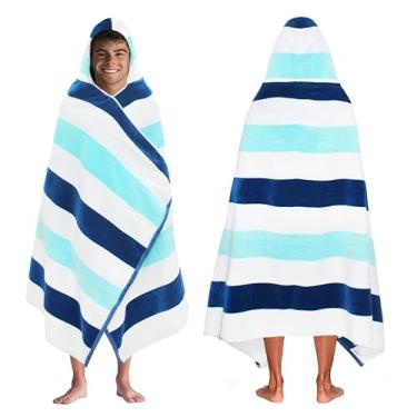Imagem de COTTON CRAFT Toalha de praia com capuz - Toalha de praia extragrande XXL 85x84 com capuz para adultos - Toalha de praia The Big Kahuna - Toalha de praia grande e alta macia 100% algodão - Envoltório