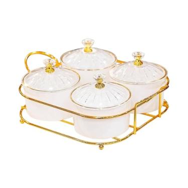 Imagem de MotiveTech Bandeja divisória para servir frutas secas, com vários compartimentos, ideal para nozes e doces, com tampa, perfeita para bancadas de hotéis e salas, Branco 4