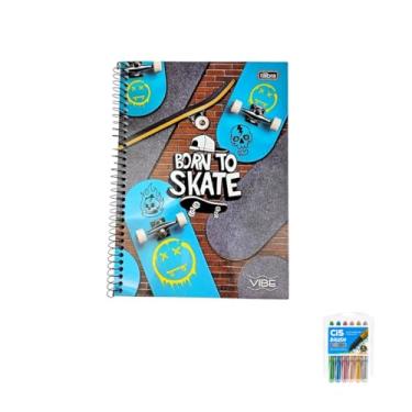 Imagem de Kit Caderno Universitário Capa Dura Vibe Masculino 20 Matérias + Marcador Artístico Brush Metallic