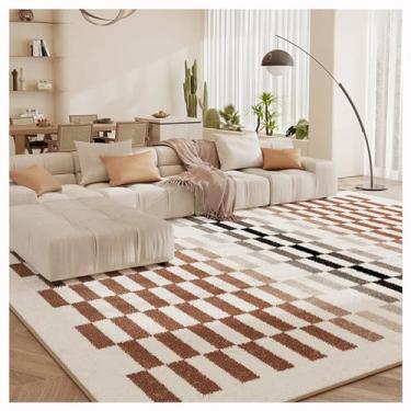 Imagem de SPXMQSS Tapete para quarto, sala de estar, tapete antiderrapante, antiderrapante, lavável em lã sintética macia para sala de estar, quarto, escritório, bege