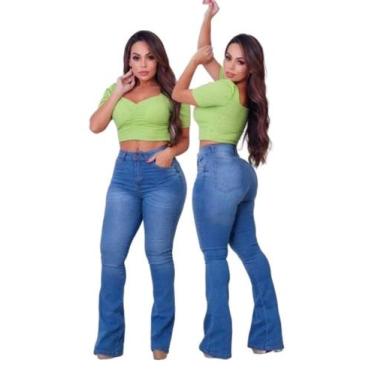 Imagem de Calça jeans flare clara feminina wissam jeans, azul, 36