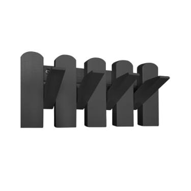 Imagem de Cabideiro de madeira montado na parede preto 4 ganchos, estilo chave de piano, cabide dobrável para baixo, organizador de gancho de parede que economiza espaço para entrada