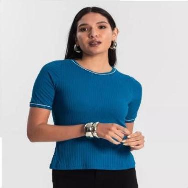 Imagem de Blusa Feminina Canelada Manga Curta Decote Redondo Rovitex-Feminino