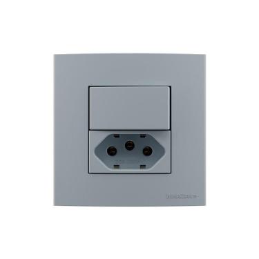 Imagem de Placa Para Móveis 80x80 Com Interruptor Simples 10a E Tomada 2p+t 20a Margirius Sleek Colors Cinza Cinza