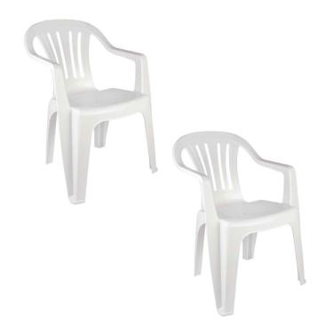 Imagem de Kit 2 Cadeiras Poltrona Plástica Empilhavel Reforçada Branca 182kg Mor
