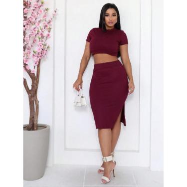 Imagem de Conjunto FeM Cropped  Saia Midi Com Fenda Moda Blogueira M