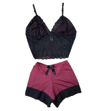 Imagem de SHORTS DOLL PLUS SIZE  DOLCE SEDUTTI EM RENDA VINHO E PRETO
