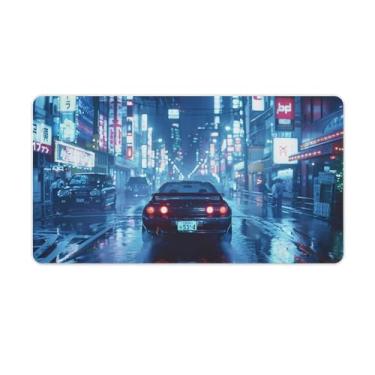 Imagem de Tapete de mouse JDM Car S13 City Rainy Night Large Gaming Base de borracha antiderrapante Tapete de mesa para laptop, acessórios de computador, suprimentos para escritório, casa, 40 x 75 cm