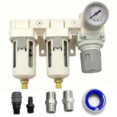 Imagem de YSIL Filtro de ar NPT de 3/20.3 cm, filtros de ar duplos, compressor, separador de água, regulador de pressão, combo de elemento de latão de 5 mícrons (drenagem semiautomática)