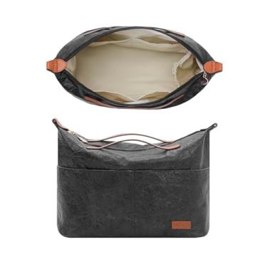 Imagem de GIVLEFLY Organizador de bolsa com forro de zíper (preto fosco, grande 28) inserções organizadoras, vários bolsos, porta-copos e guarda-chuva, divisórias médias para bolsa com alça, adequado para