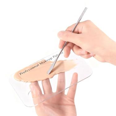 Imagem de Paleta de maquiagem com espátula, Rotekt acrílico transparente maquiagem arte de unhas paleta de mistura cosmética e conjunto de aplicadores de ferramentas de espátula inoxidável, suporte de unha exib